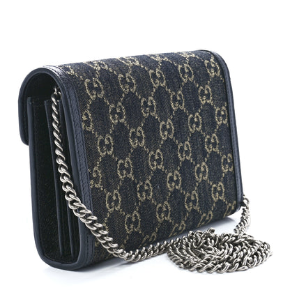 Gucci Jacquard Black Denim GG Monogram Mini Dionysus Chain Wallet Black Ivory 3 of 11