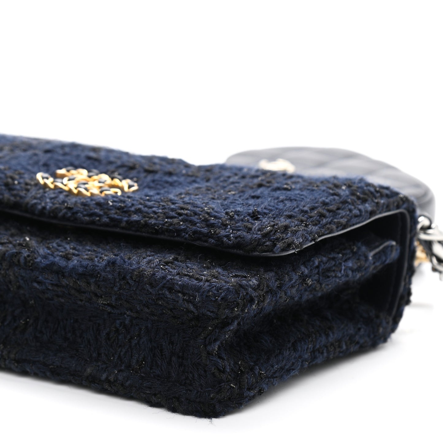 Wool Tweed Lambskin Quilted Chanel 19 Wallet On Chain WOC and Coin Purse Blue Black
