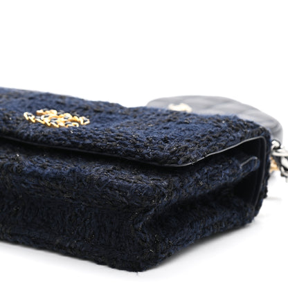 Chanel Wool Tweed Lambskin Quilted Chanel 19 Wallet On Chain WOC and Coin Purse Blue Black 10 of 11