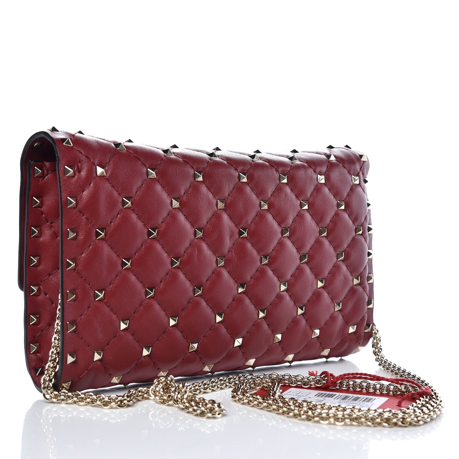Valentino Garavani Nappa Rockstud Spike Wallet on Chain Rubino 3 of 6