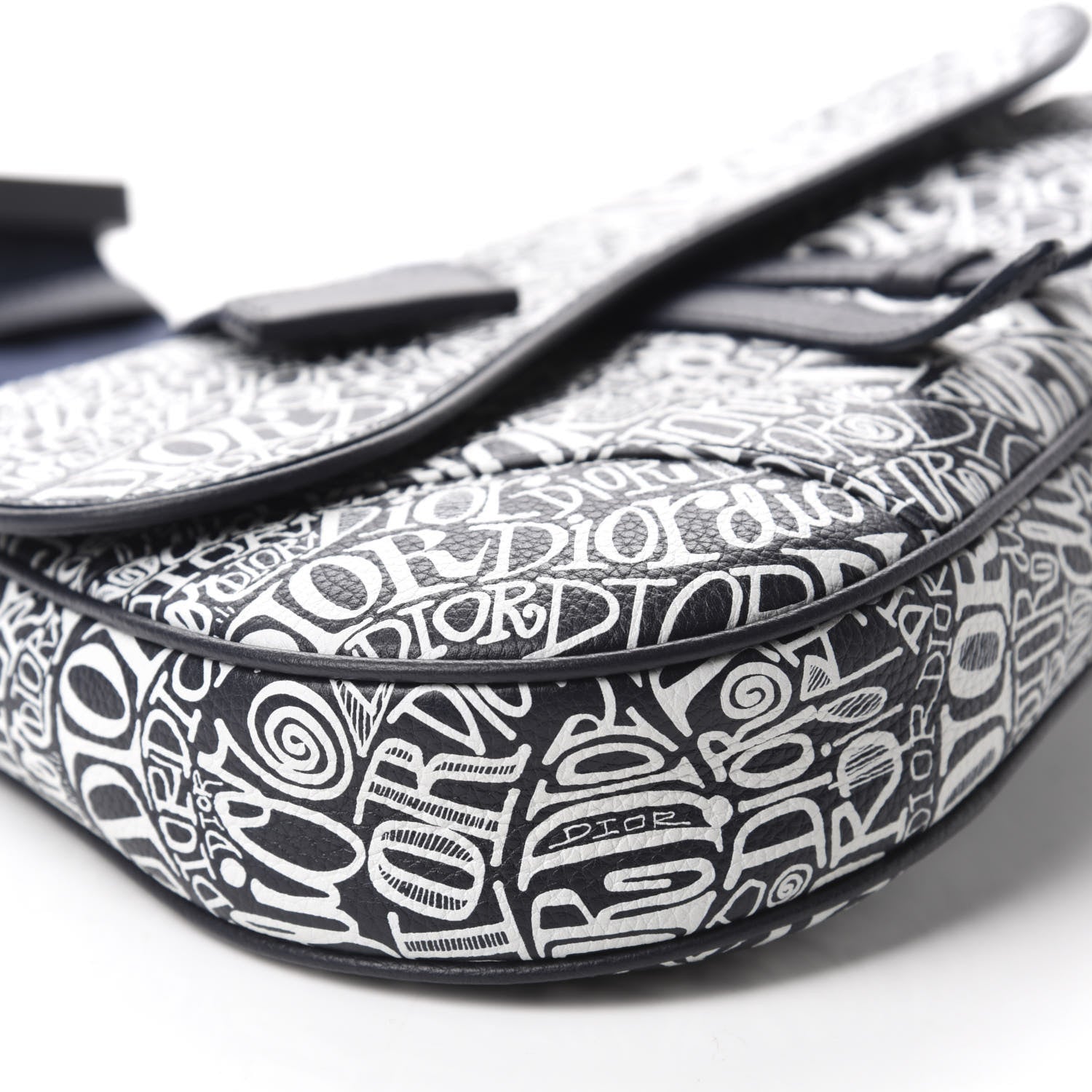Christian Dior X SHAWN STUSSY Grained Calfskin Printed Mens Saddle Bag Navy Blue 5 of 9