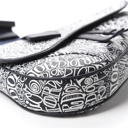 Christian Dior X SHAWN STUSSY Grained Calfskin Printed Mens Saddle Bag Navy Blue 5 of 9
