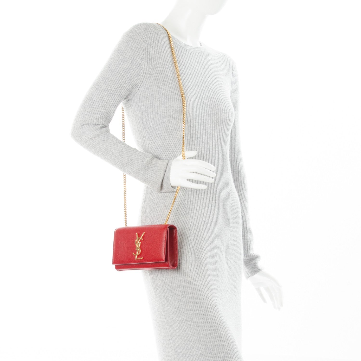 Saint Laurent Grain De Poudre Small Classic Monogram Satchel Vermillion 2 of 7
