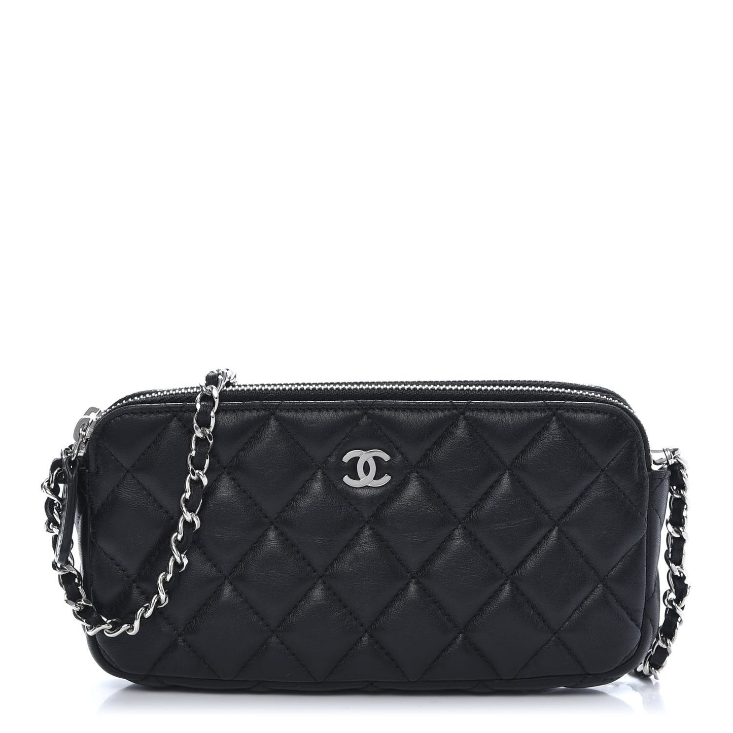 Lambskin Quilted Small Clutch With Chain Black