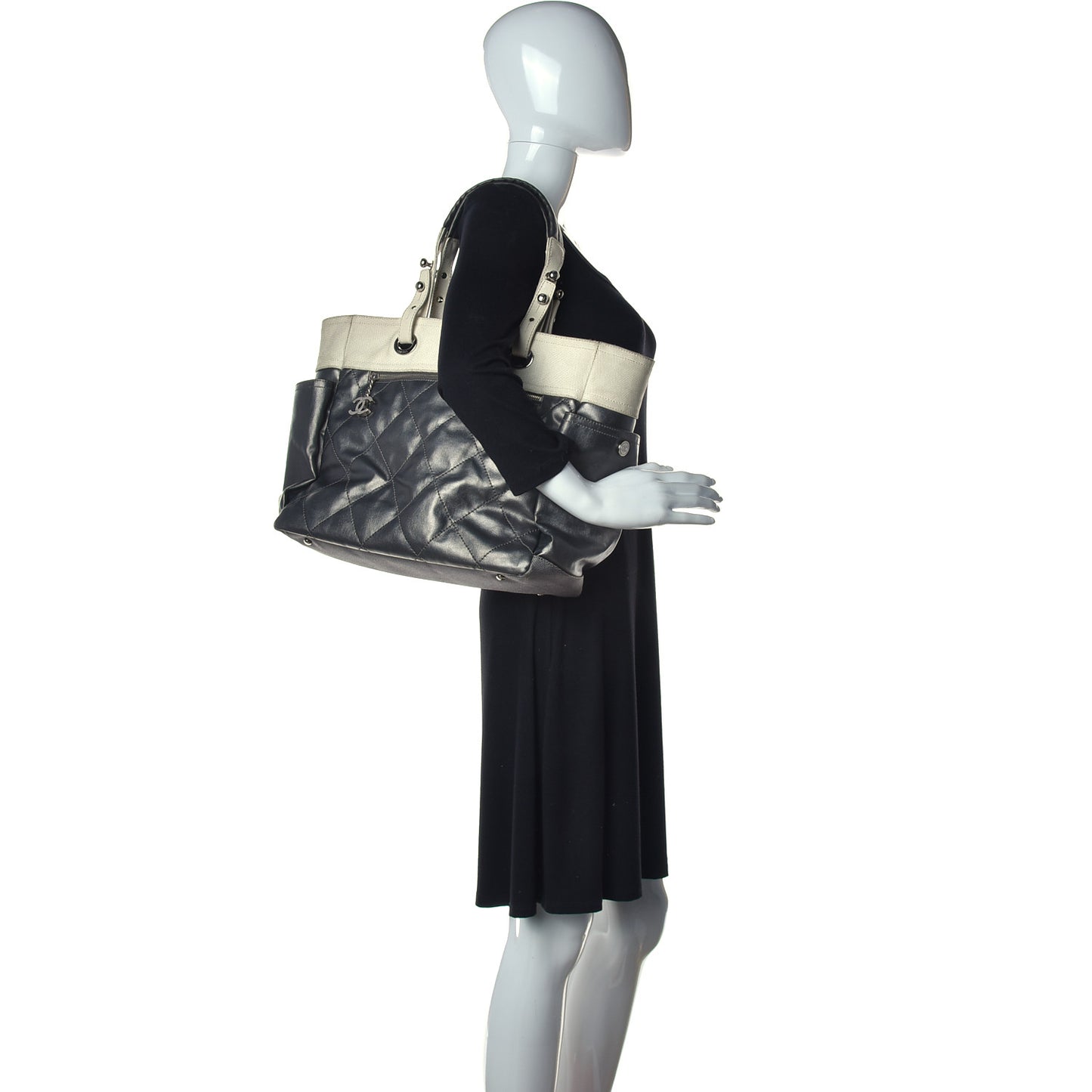 Coated Canvas Quilted Large Paris Biarritz Tote Silver