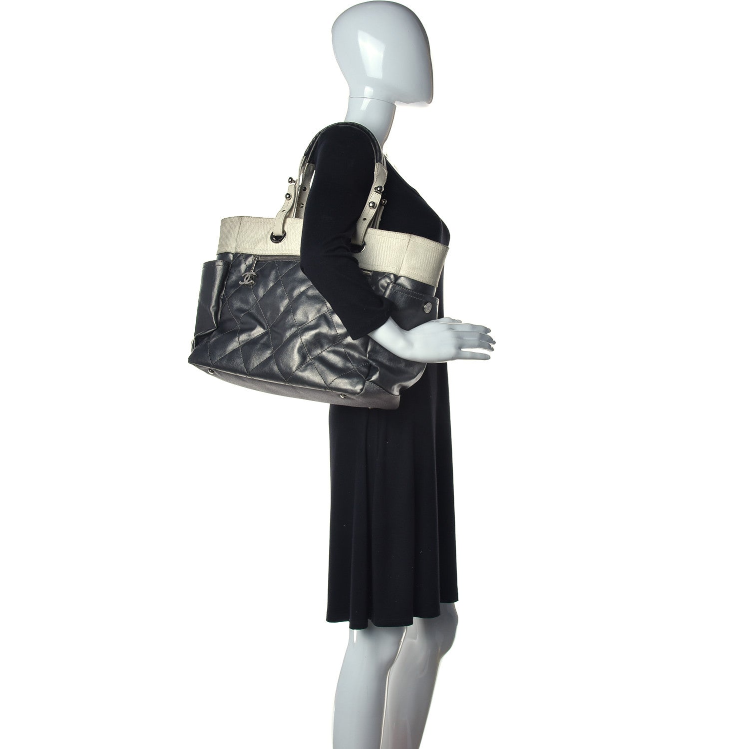 Chanel Coated Canvas Quilted Large Paris Biarritz Tote Silver 2 of 18