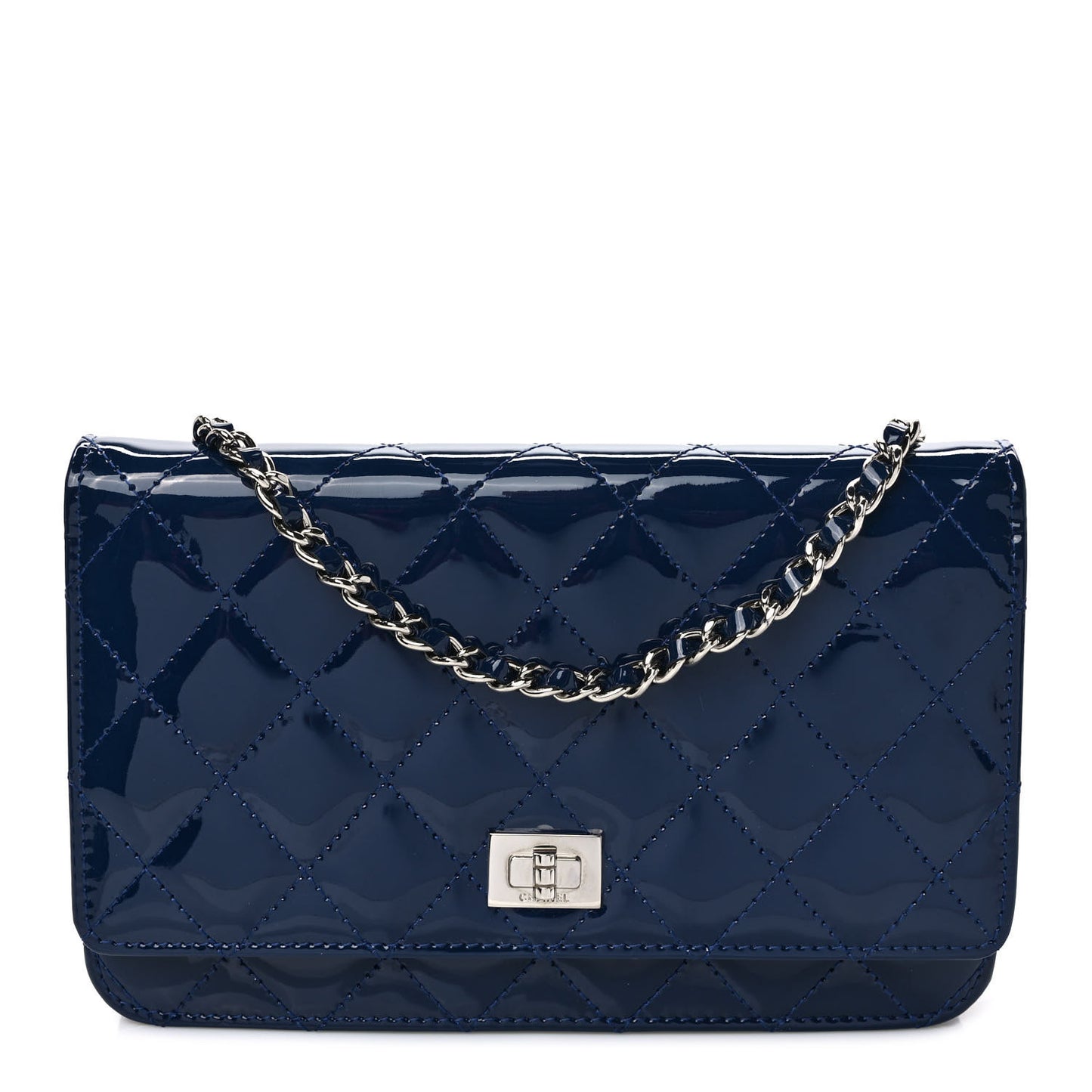 Patent Calfskin Quilted Reissue Wallet On Chain WOC Dark Navy Blue