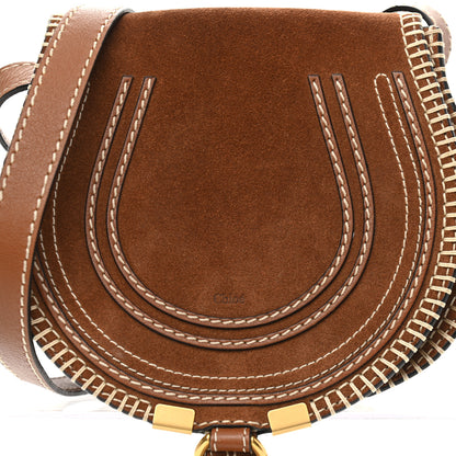 Chloe Suede Calfskin Stitched Small Marcie Round Crossbody Bag Tan 8 of 13