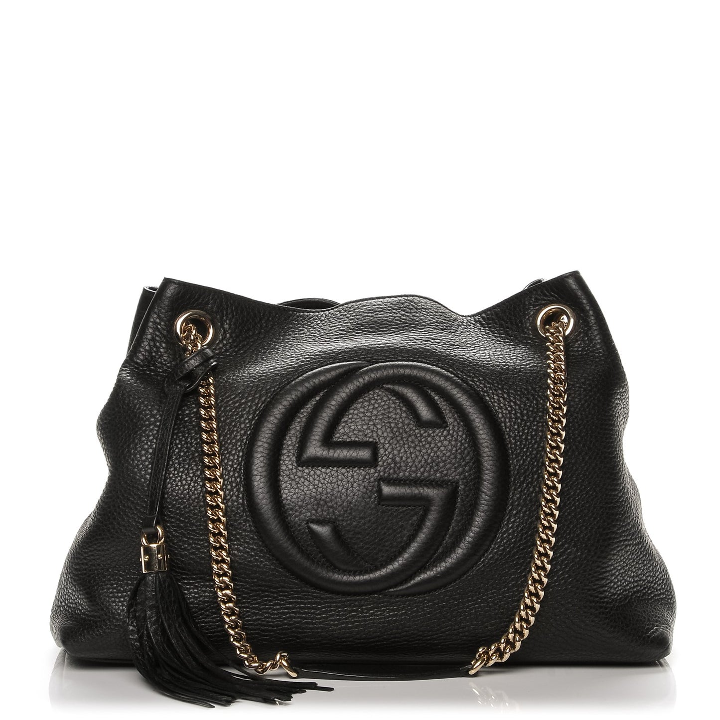 Pebbled Calfskin Medium Soho Chain Shoulder Bag Black