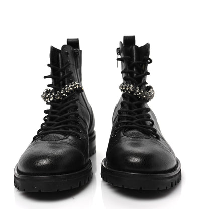 Jimmy Choo Grained Calfskin Crystal Embellished Cruz Combat Boots 38 Black 2 of 6