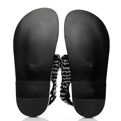 Chanel Tweed Lambskin Dad Sandals 37 Black White 5 of 8