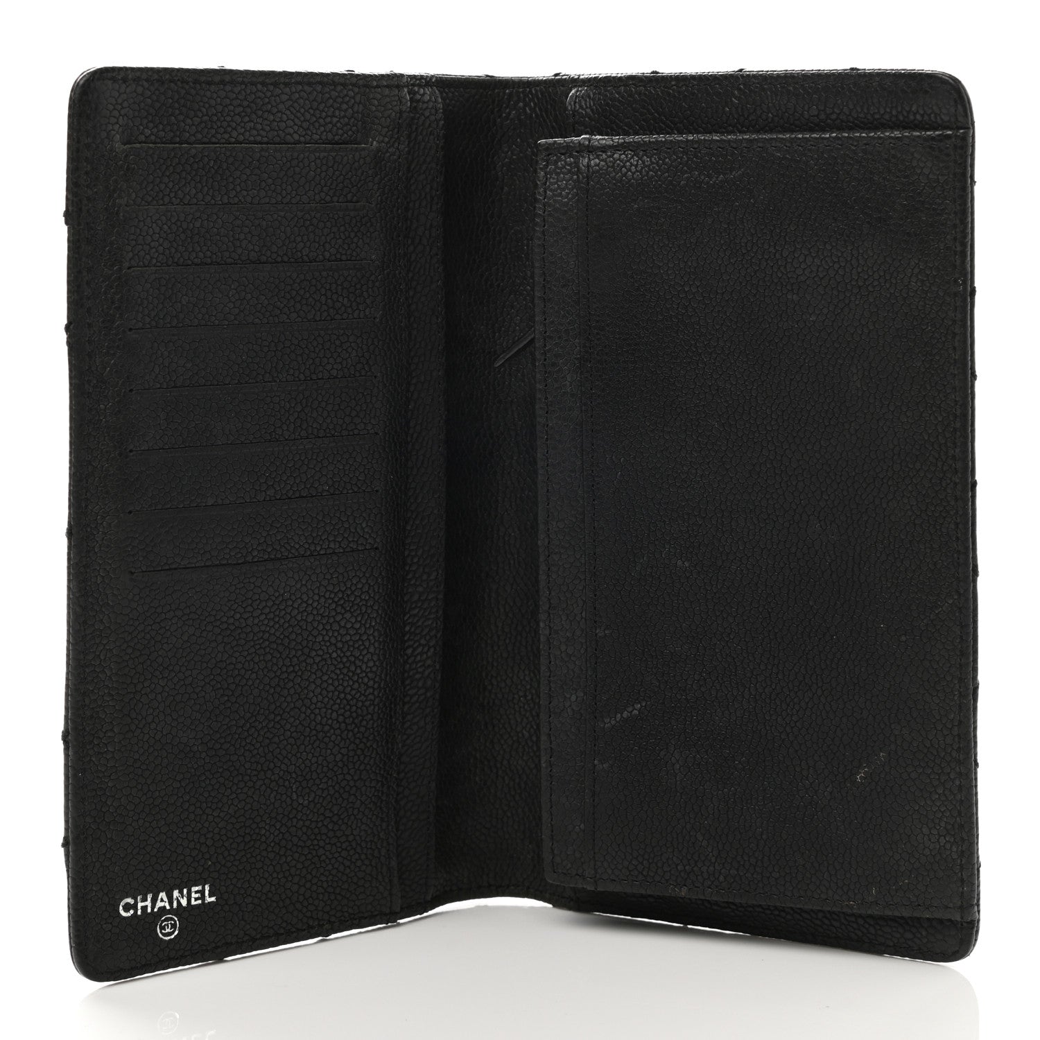 Chanel Distressed Caviar Stitched Outdoor Yen Wallet Black 5 of 7
