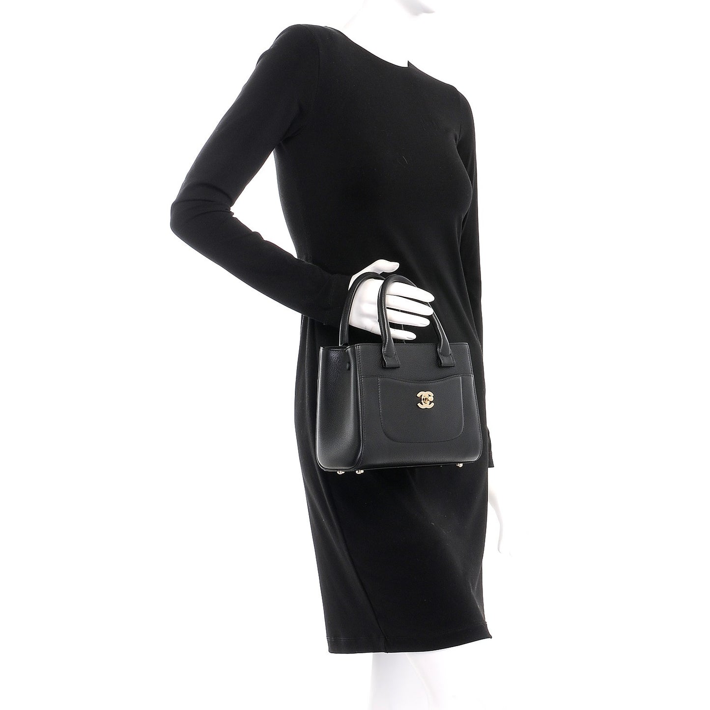 Grained Calfskin Mini Neo Executive Shopper Tote Black
