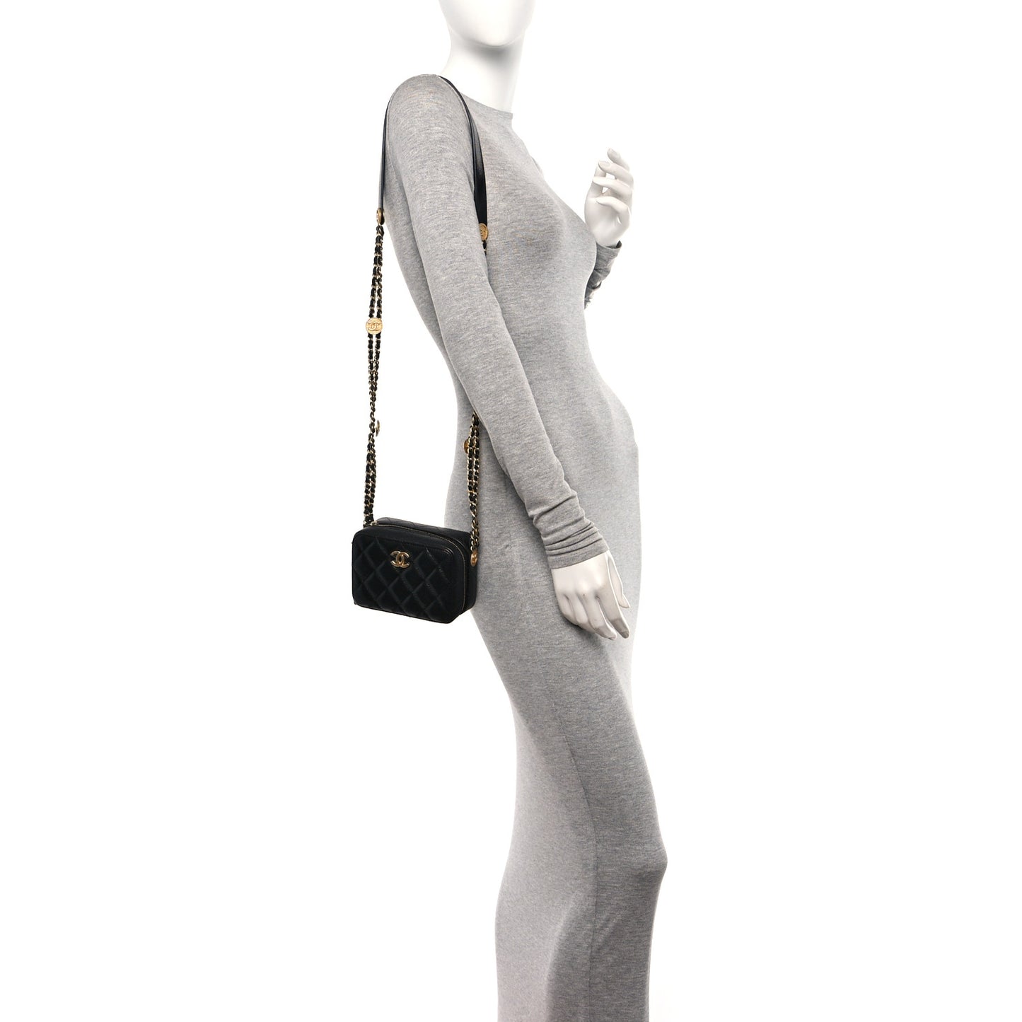 Caviar Quilted Twist Your Buttons Clutch With Chain Black