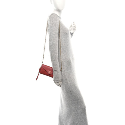 Prada Saffiano Metal Wallet With Chain Fuoco 2 of 12