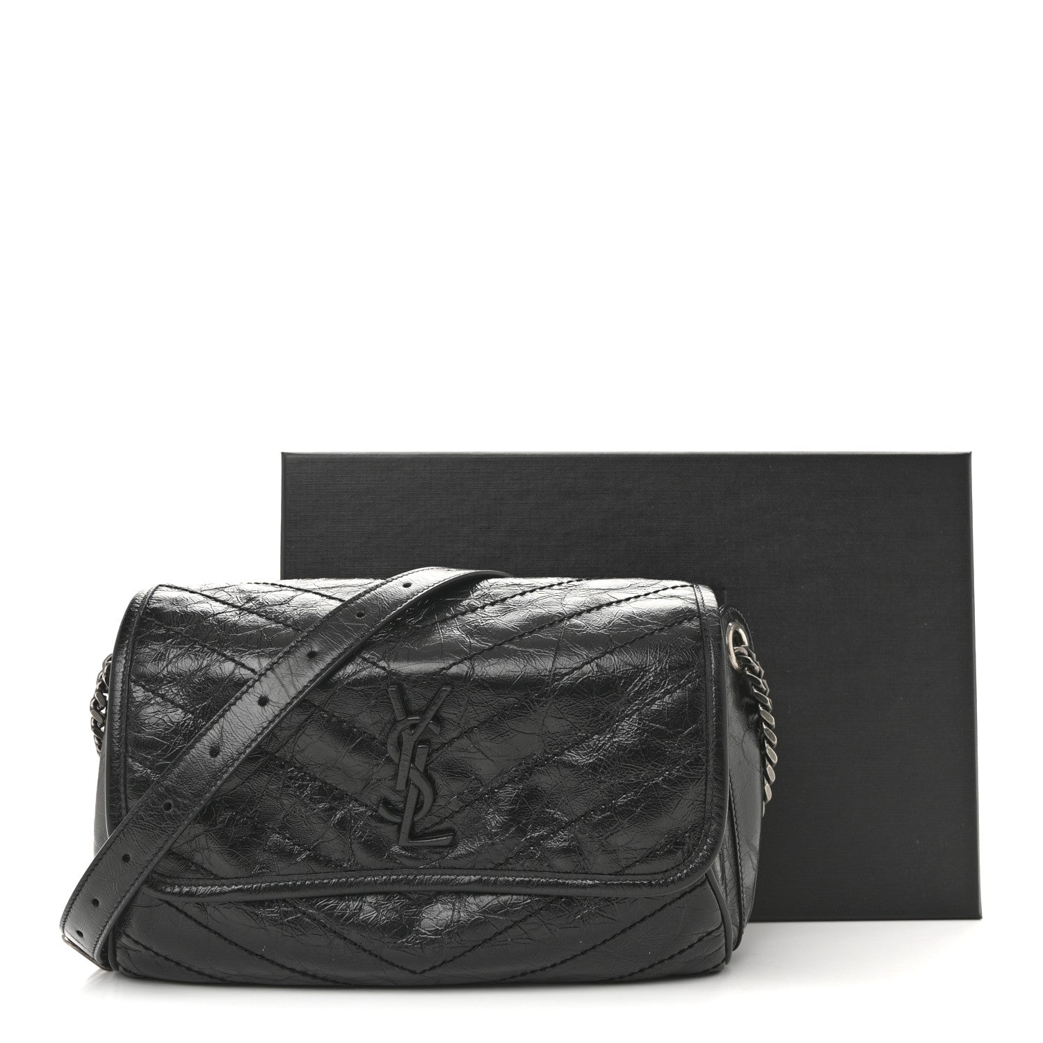 Saint Laurent Crinkled Calfskin Matelasse Monogram Niki Body Bag Black 12 of 12