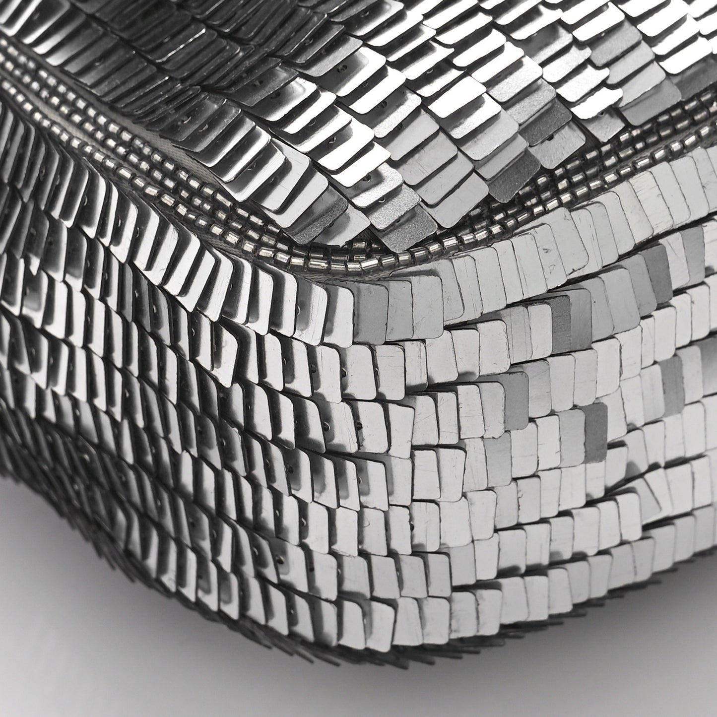 Sequin Paillettes Capretto Lucido Baguette Argento Moro