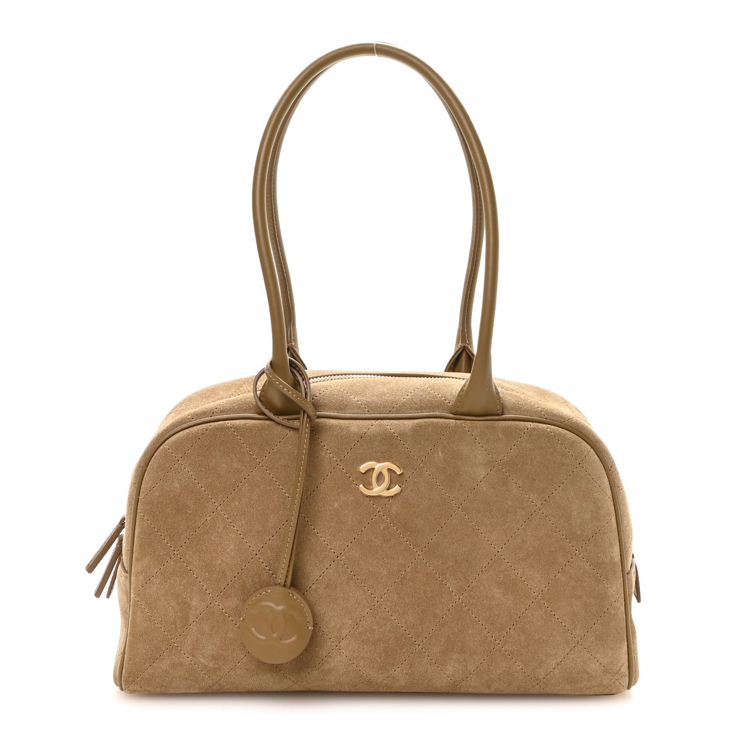 Suede Calfskin Large Perfect Bowling Bag Dark Beige