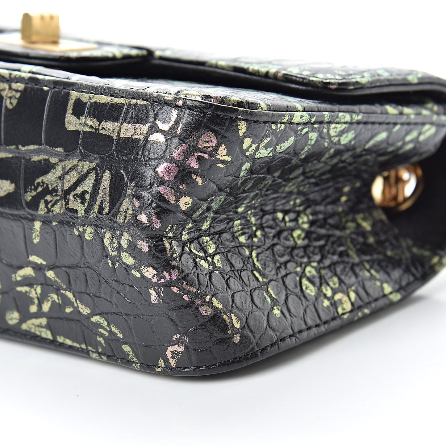 Calfskin Crocodile Embossed Graffiti 2.55 Mini Cocodile Reissue Flap Black Pink