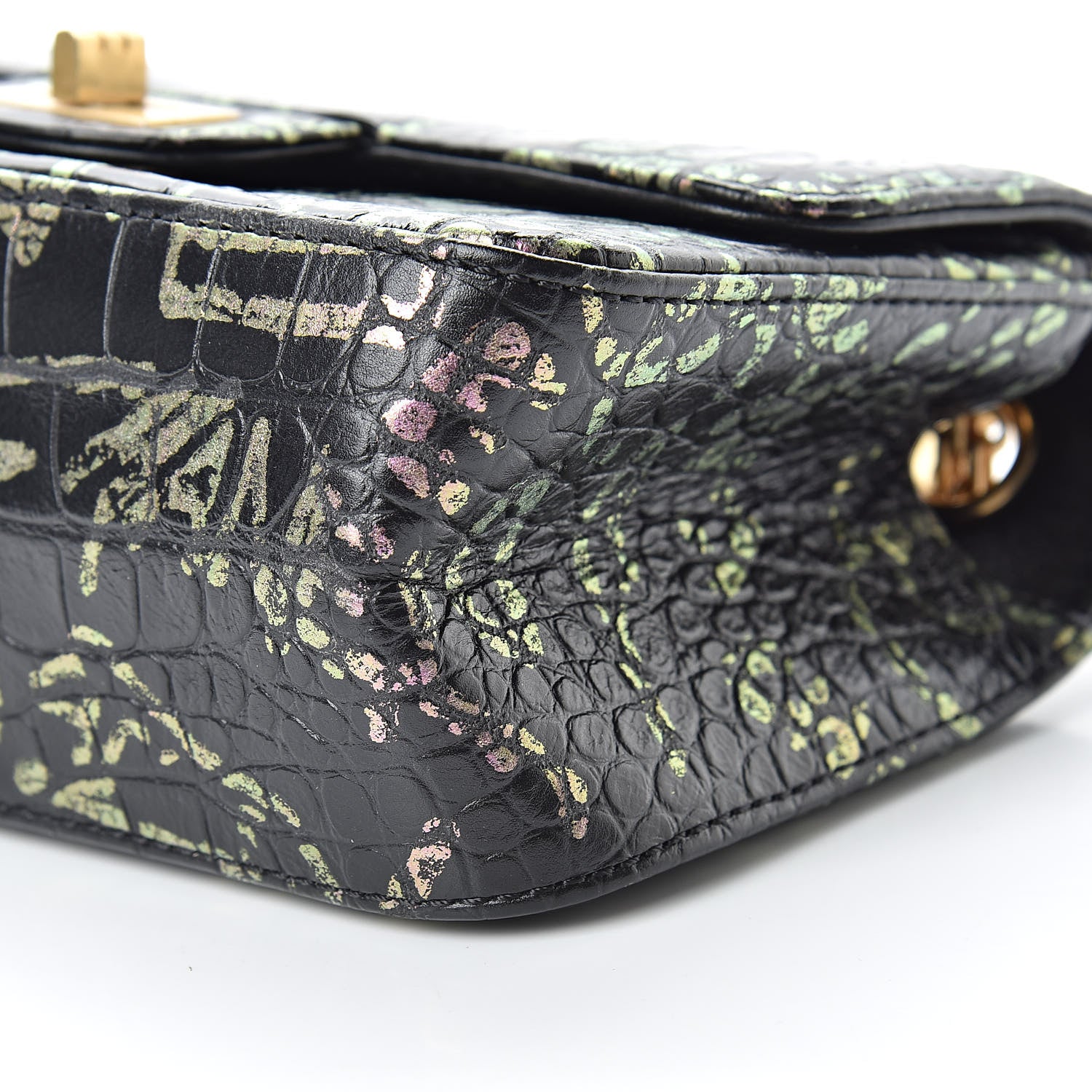 Chanel Calfskin Crocodile Embossed Graffiti 2.55 Mini Cocodile Reissue Flap Black Pink 10 of 11
