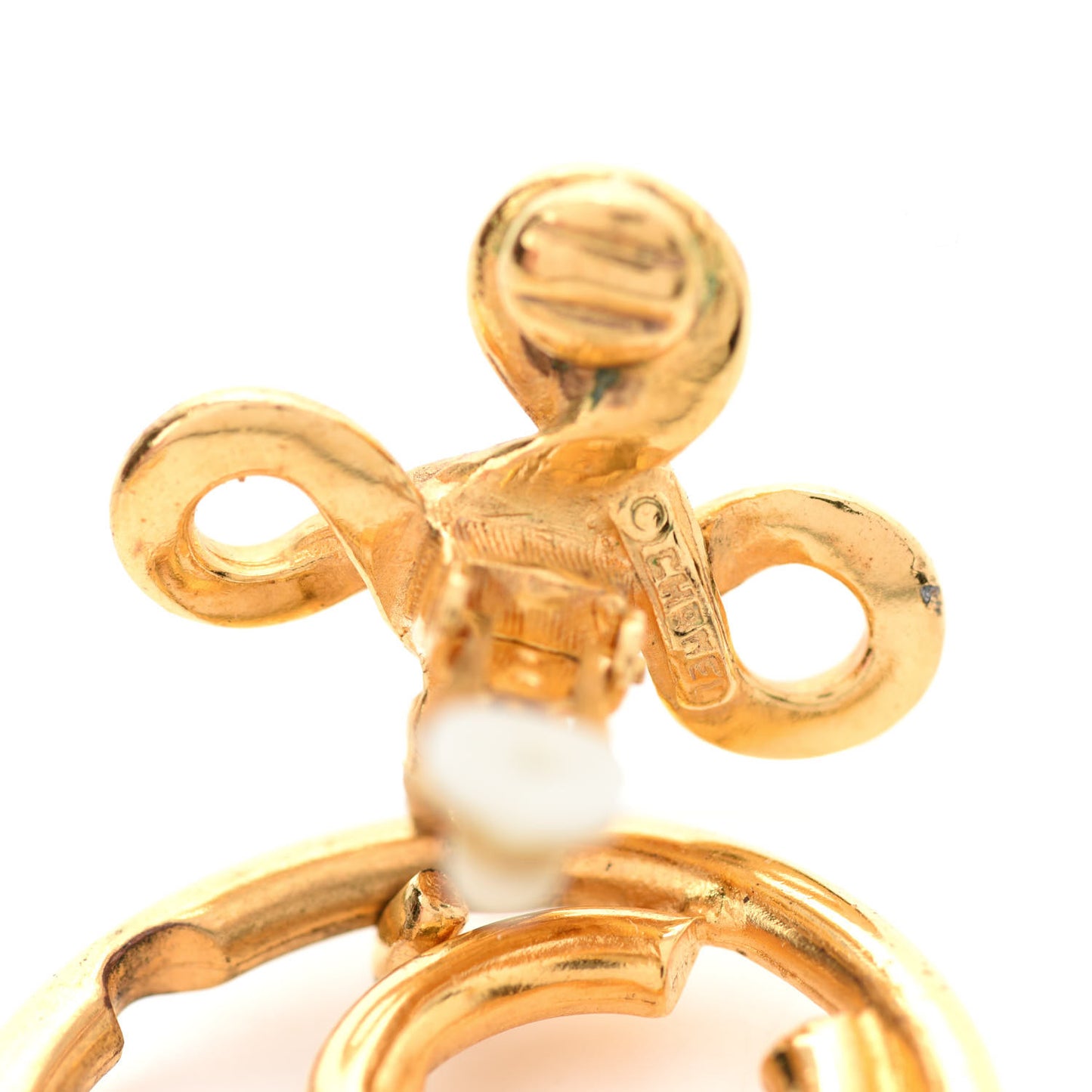 Large CC Drop Clip On Earrings Gold