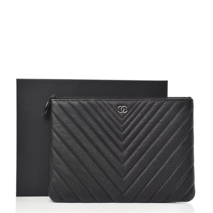 Chanel Sheepskin Chevron Quilted Medium Cosmetic Case Black 10 of 11