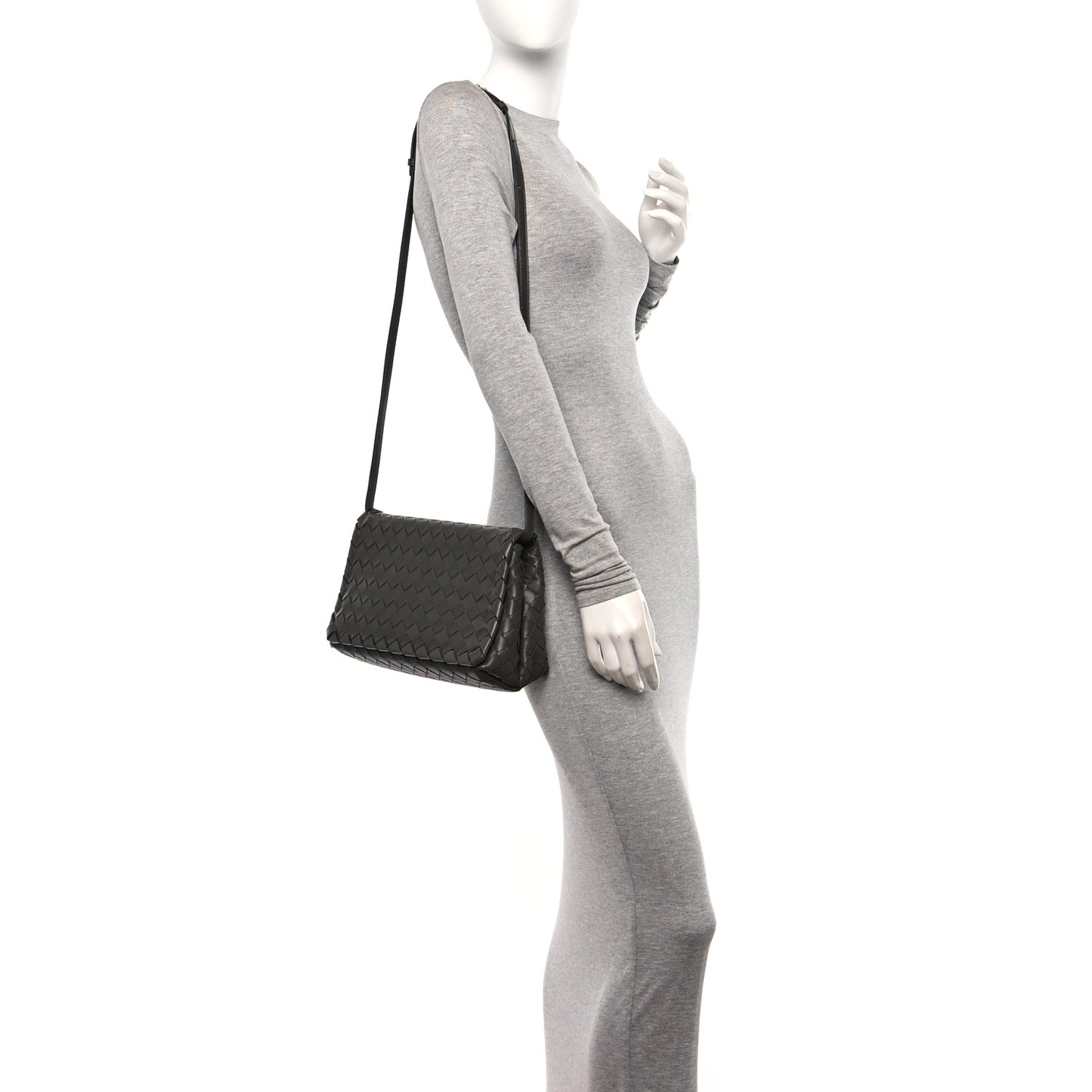 Nappa Intrecciato Crossbody Messenger Flap Light Grey
