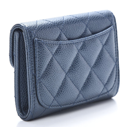 Chanel Metallic Caviar Quilted Flap Card Holder Wallet Dark Blue 3 of 9