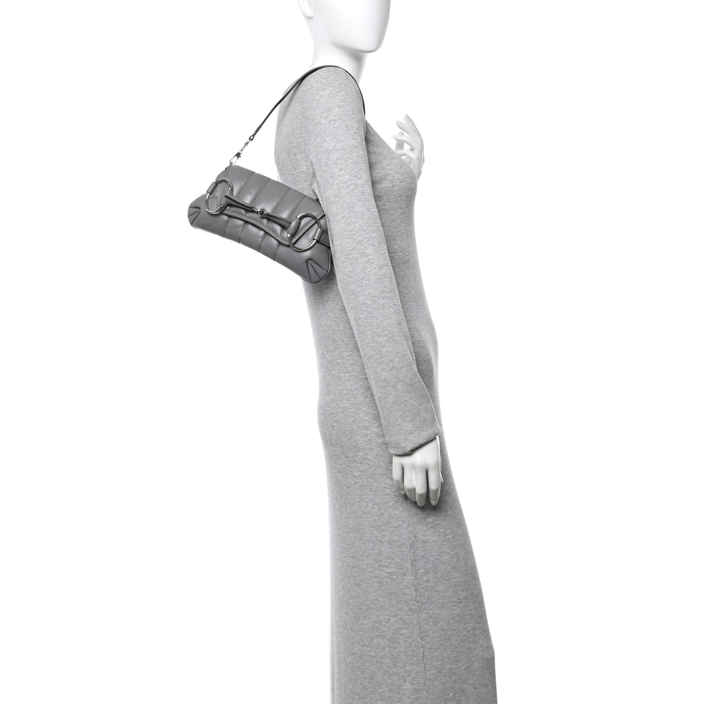 Nappa Vertical Matelasse Small Maxi Horsebit Chain Shoulder Bag Gray
