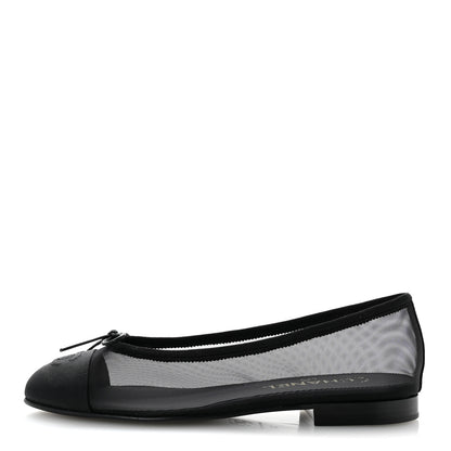 Chanel Mesh Grosgrain CC Cap Toe Ballerina Flats 37 Black 1 of 10