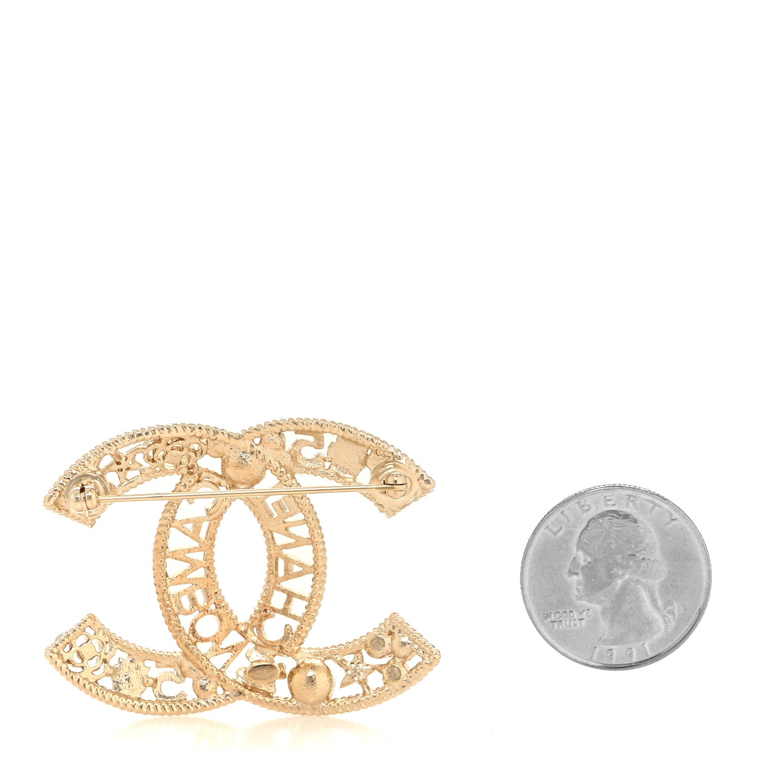 Chanel Crystal Pearl Chanel Charms CC Logo Brooch Gold Multicolor 2 of 3