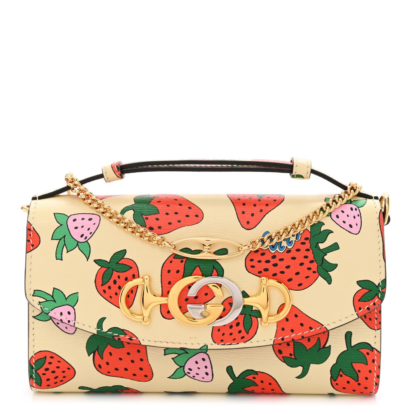 Calfskin Strawberry Print Mini Zumi Shoulder Bag Ivory Red