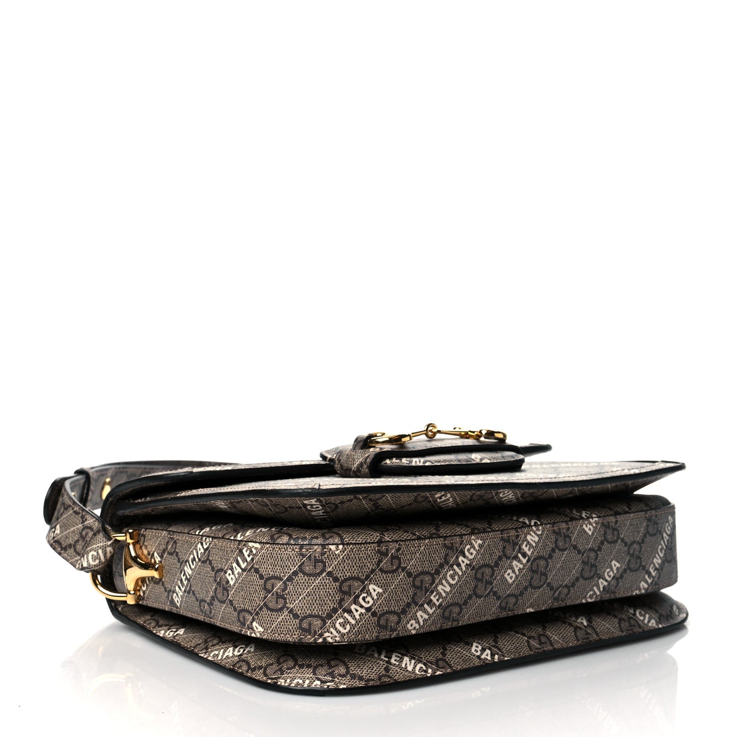 X BALENCIAGA GG Supreme Monogram Logo Print Horsebit 1955 Shoulder Bag Beige Ebony