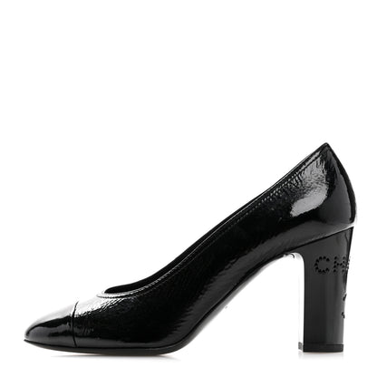 Chanel Patent Calfskin Crystal Cap Toe Logo Pumps 38 Black 1 of 11