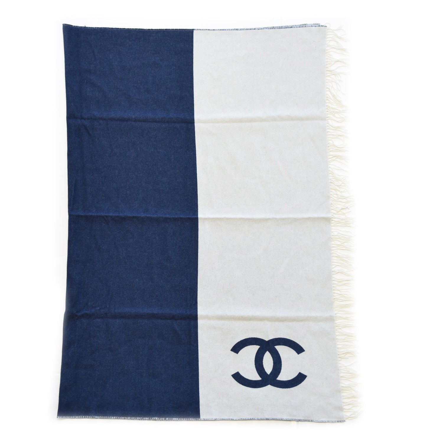 Chanel Merino Wool Cashmere CC Throw Blanket Navy White 1 of 4
