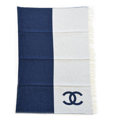 Chanel Merino Wool Cashmere CC Throw Blanket Navy White 1 of 4