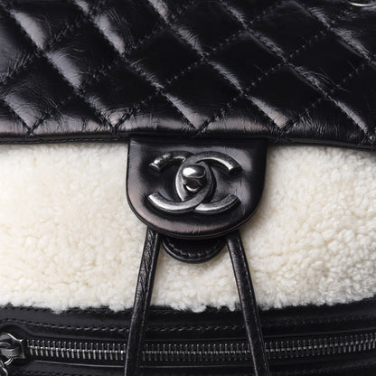 Chanel Glazed Calfskin Shearling Quilted Small Mountain Backpack Black Ivory 9 of 9
