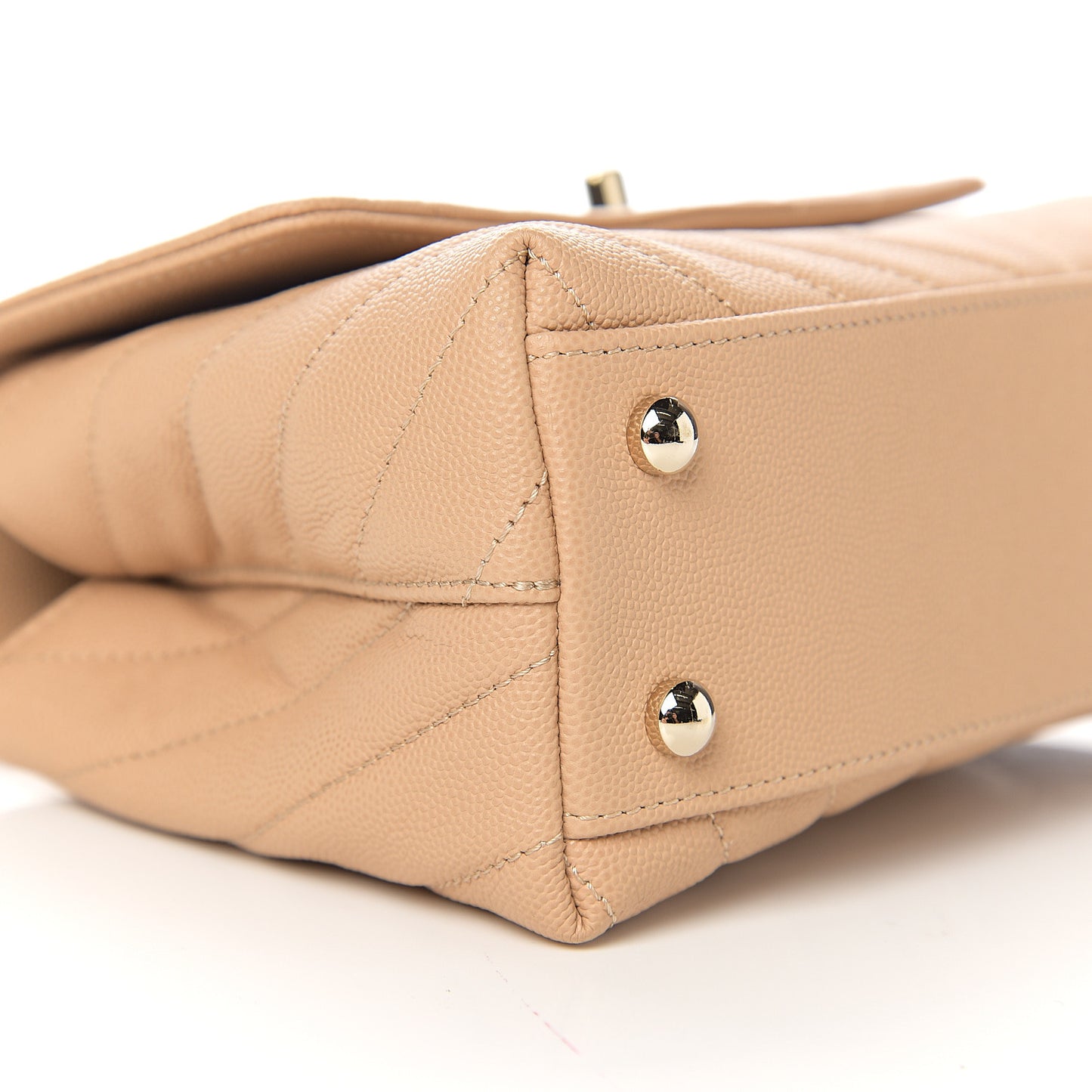 Caviar Chevron Quilted Mini Coco Handle Flap Beige