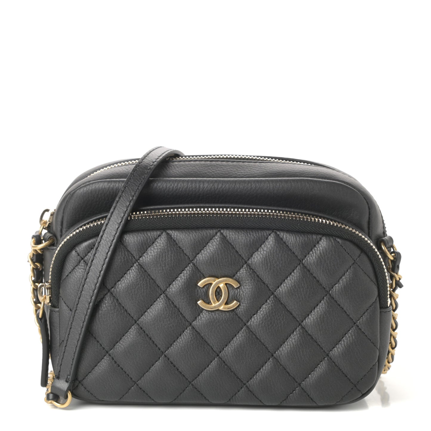Calfskin Quilted Day Trips Camera Case Black