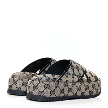 Gucci Monogram Criss Cross Platform Slide Sandals 39 Beige Blue 4 of 8