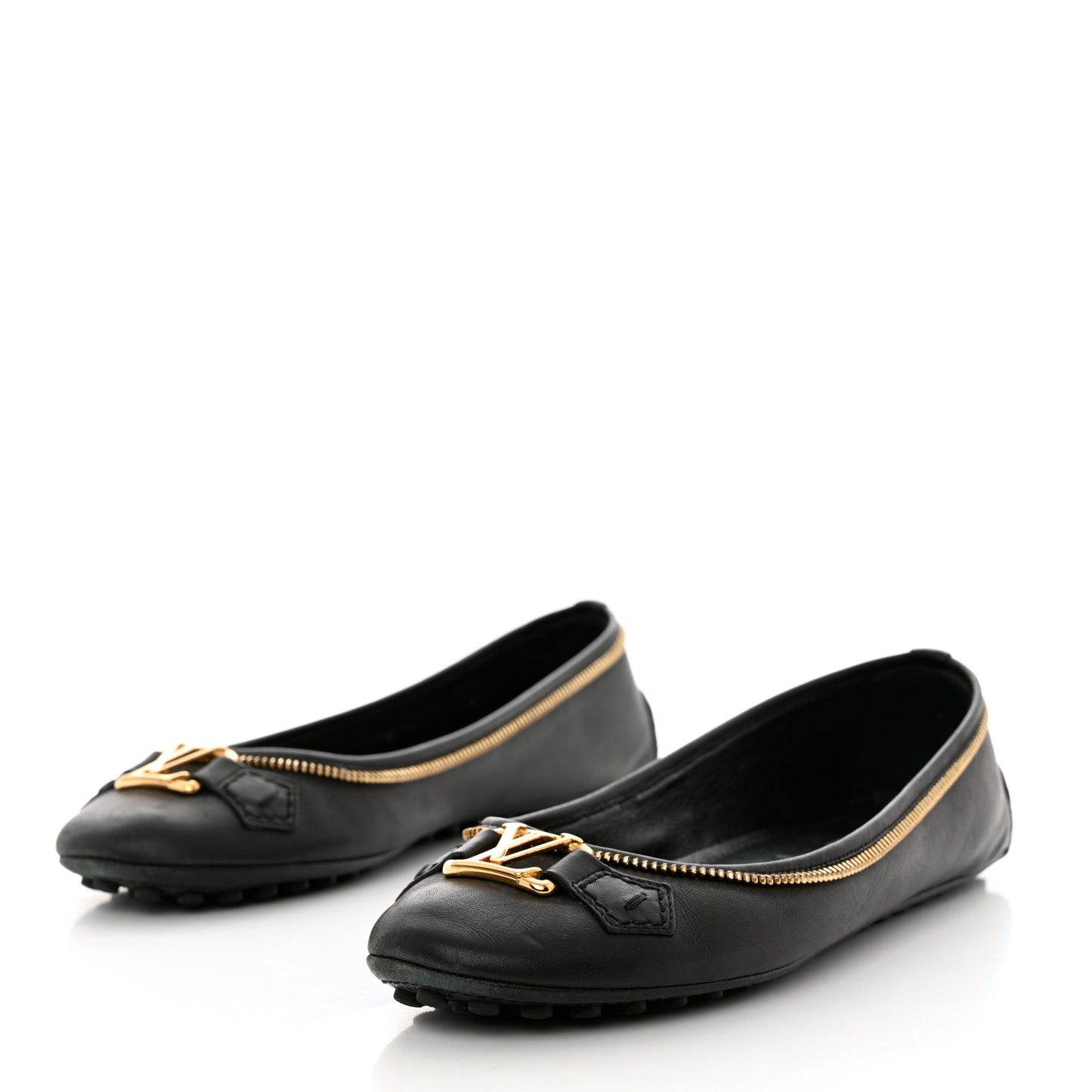 Calfskin Zip Oxford Ballerina Flats 40 Black