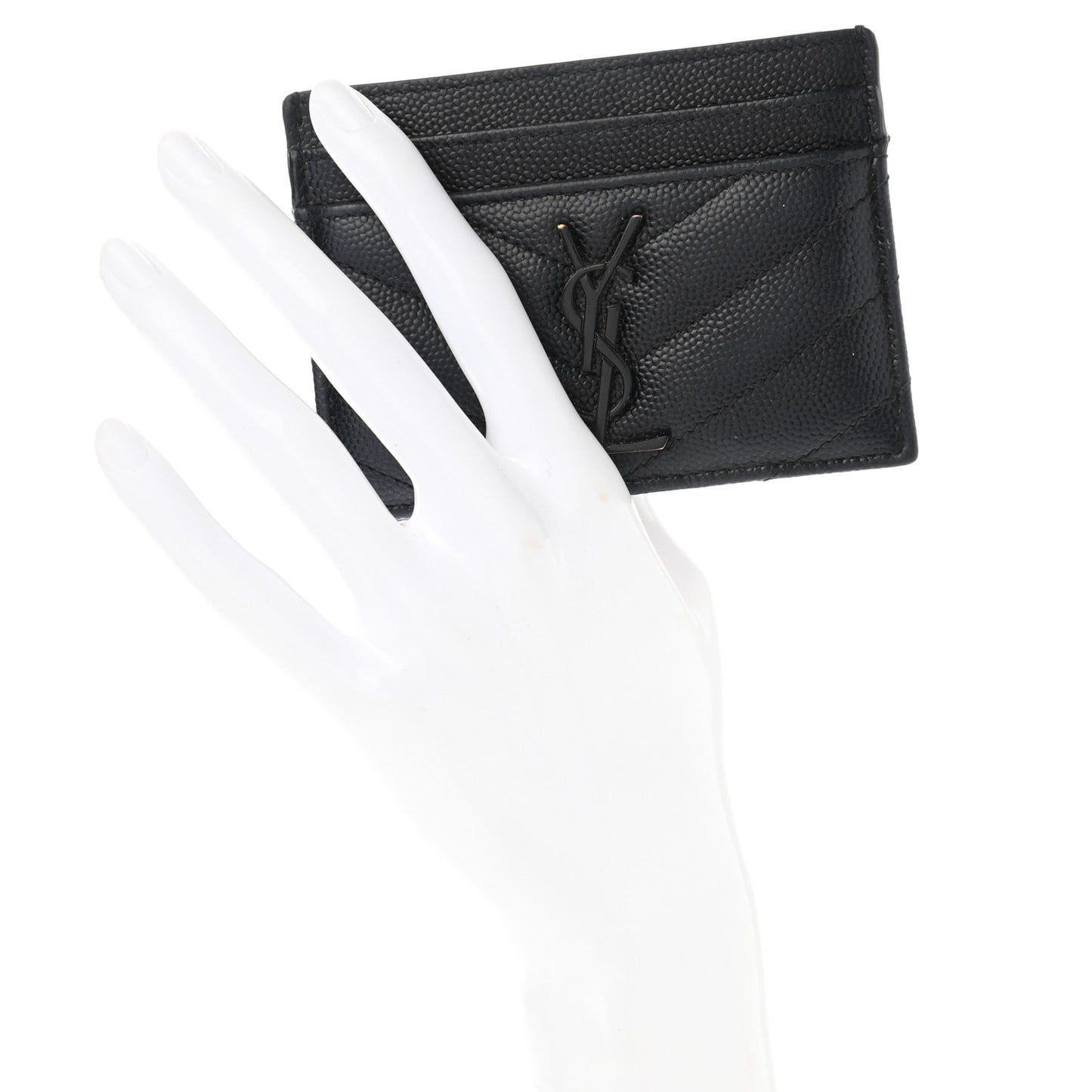 Grain De Poudre Matelasse Chevron Monogram Credit Card Case Black