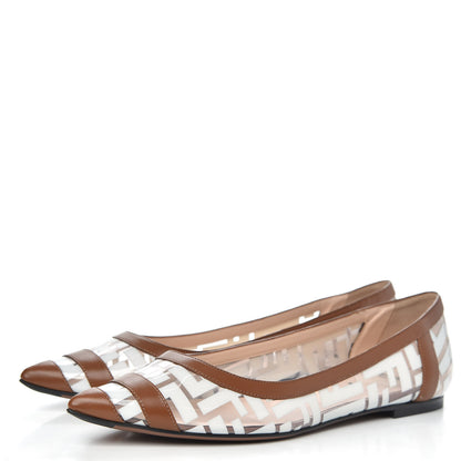 Fendi PVC Calfskin FF Colibri Ballerina Flats 39.5 White Cuoio 3 of 7