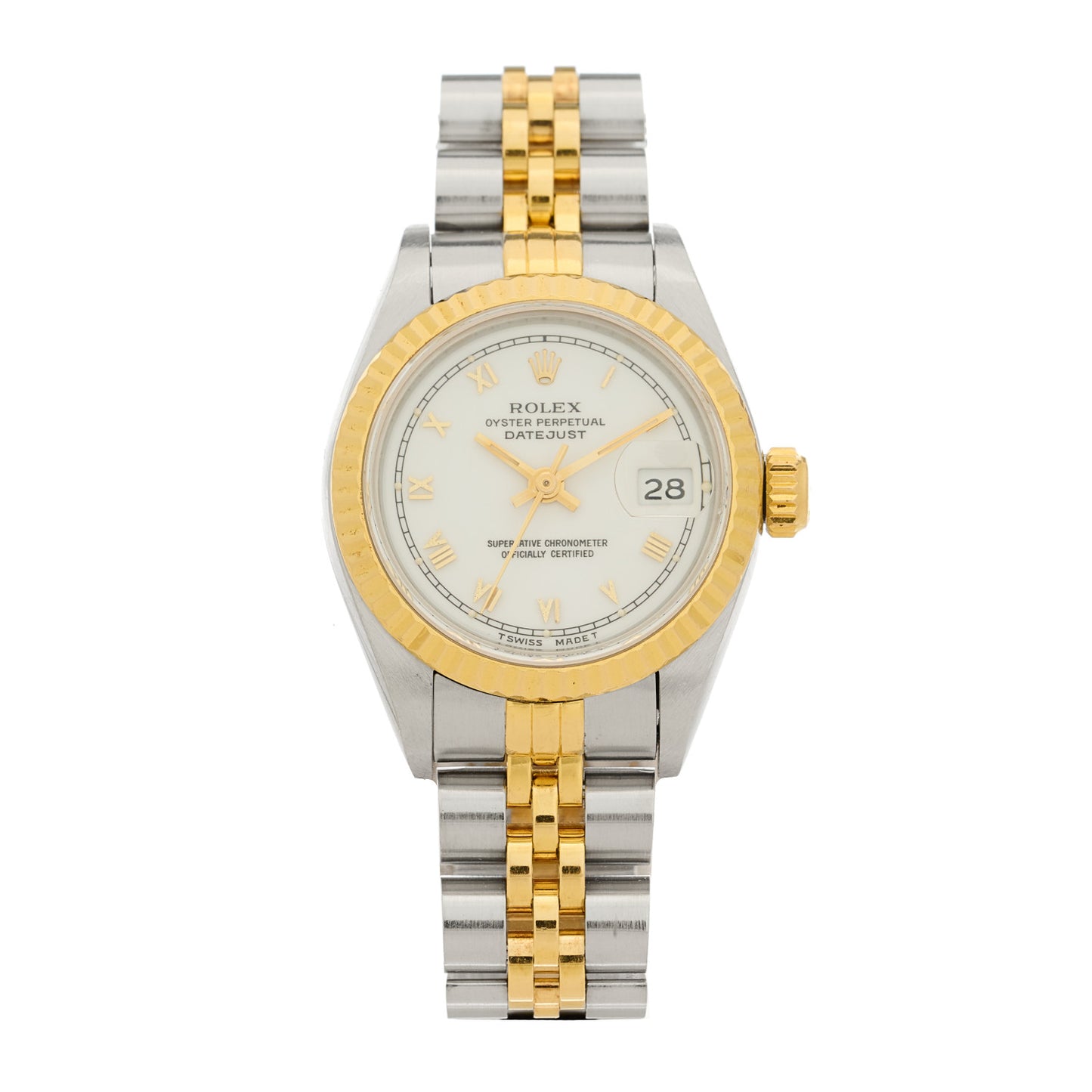 Stainless Steel 18K Yellow Gold 26mm Oyster Perpetual Datejust Watch White Roman 69173
