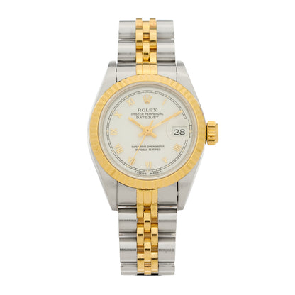 Rolex Stainless Steel 18K Yellow Gold 26mm Oyster Perpetual Datejust Watch White Roman 69173 1 of 4
