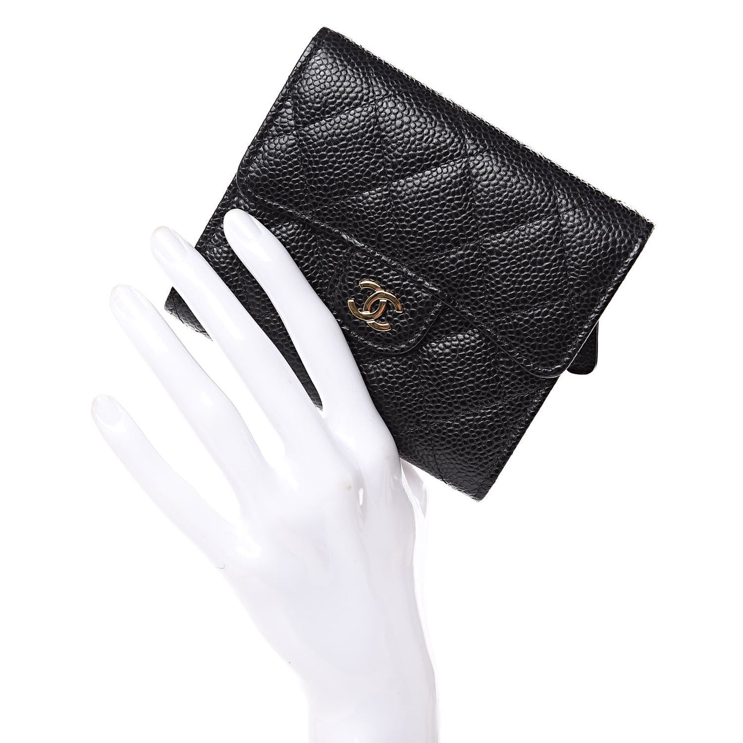 Caviar Quilted Compact Flap Wallet Black