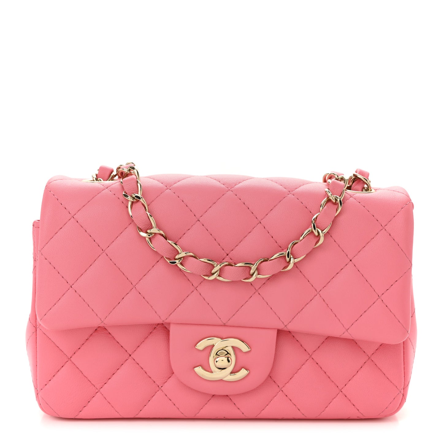 Lambskin Quilted Mini Rectangular Flap Pink