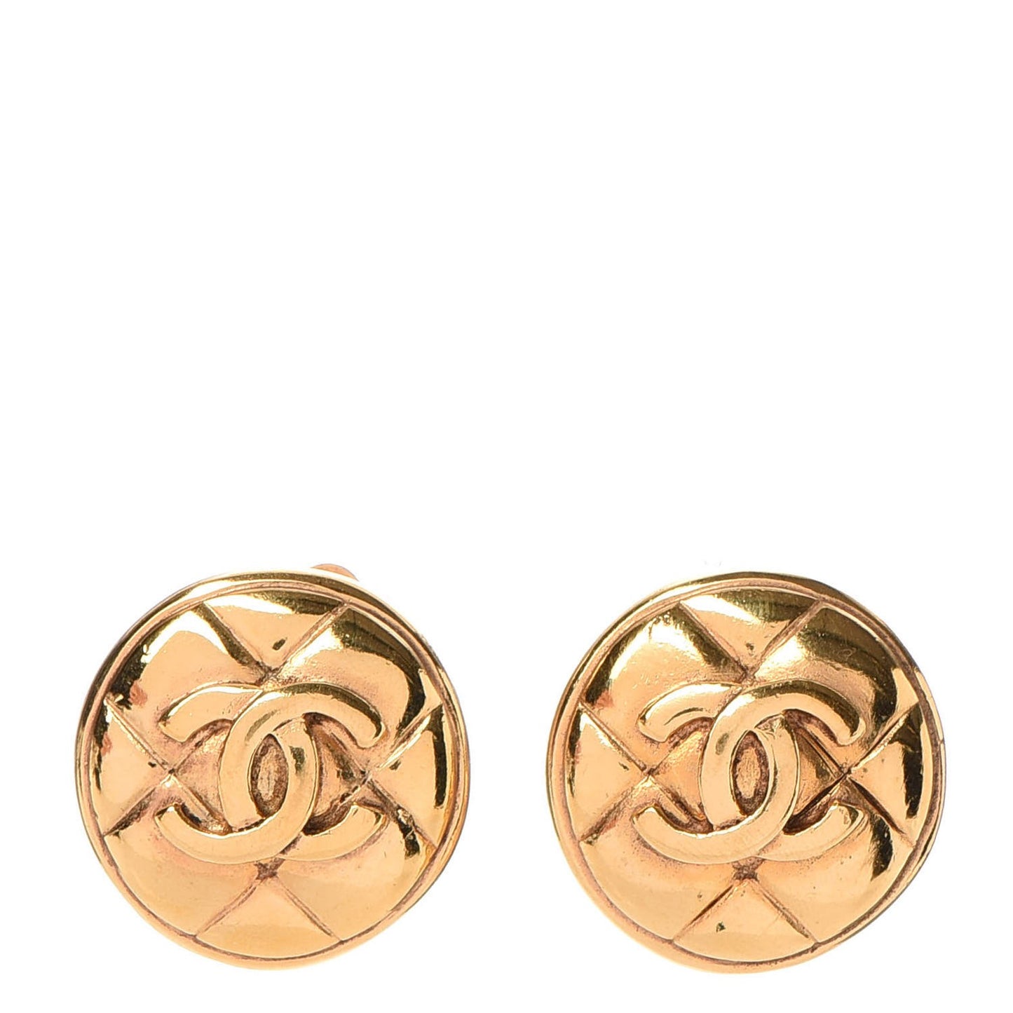 Round Quilted CC Clip On Earrings Gold