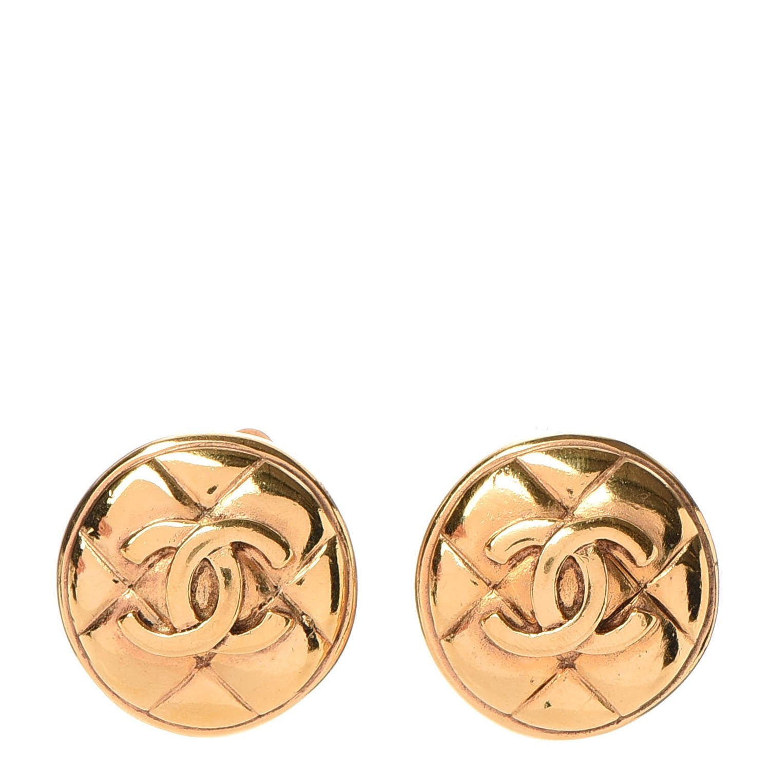 Chanel Round Quilted CC Clip On Earrings Gold 1 of 6