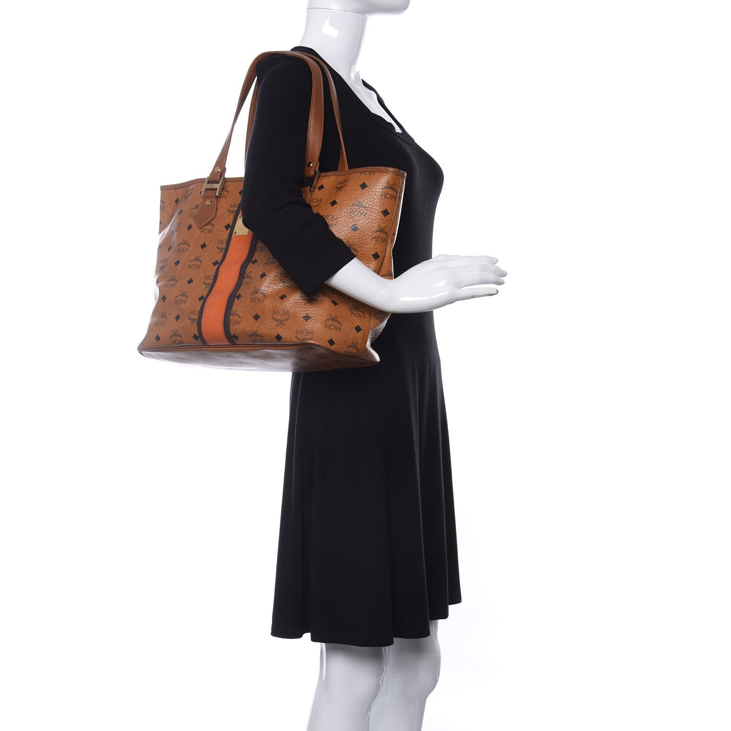 MCM Visetos Crocodile Embossed Medium Liz Shopper Tote Cognac 2 of 10
